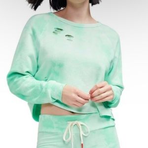 NEW Wildfox Green Ash Plasma Distressed AccentWorld Tour Crewneck Sweatshirt